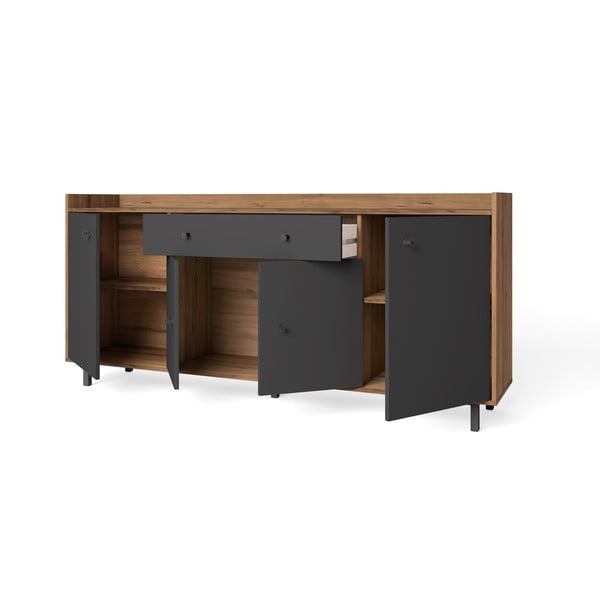 Cassettiera bassa grigia in noce 132x84 cm Malta - Marckeric-image-3