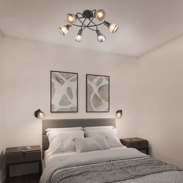 Lampada da soffitto nera con paralume in vetro Tarifa - Trio-image-1