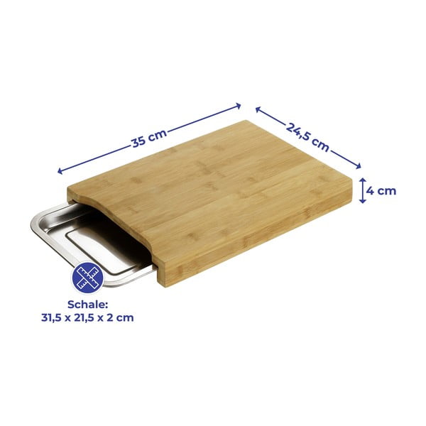 Tagliere in bambù con vassoio in acciaio inox 24,5x35 cm - Maximex-image-2