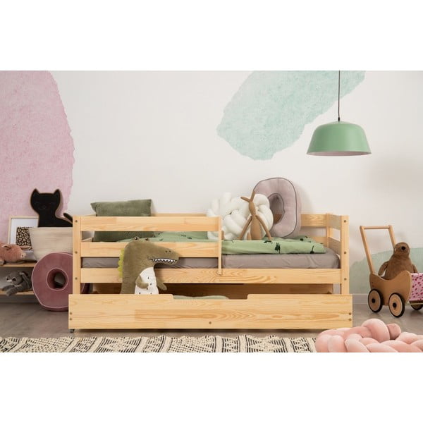 Letto da bambini estraibile di colore naturale in pino massiccio con contenitore con rete inclusa 90x190 cm CPD – Adeko-image-1