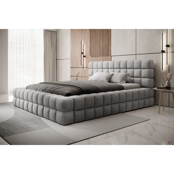 Letto matrimoniale imbottito grigio con contenitore e rete inclusi 160x200 cm Dizzle – ELTAP-image-3