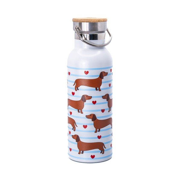 Bottiglia bottiglia da viaggio azzurra e marrone in acciaio inox 425 ml Sausage Dog – Sass & Belle