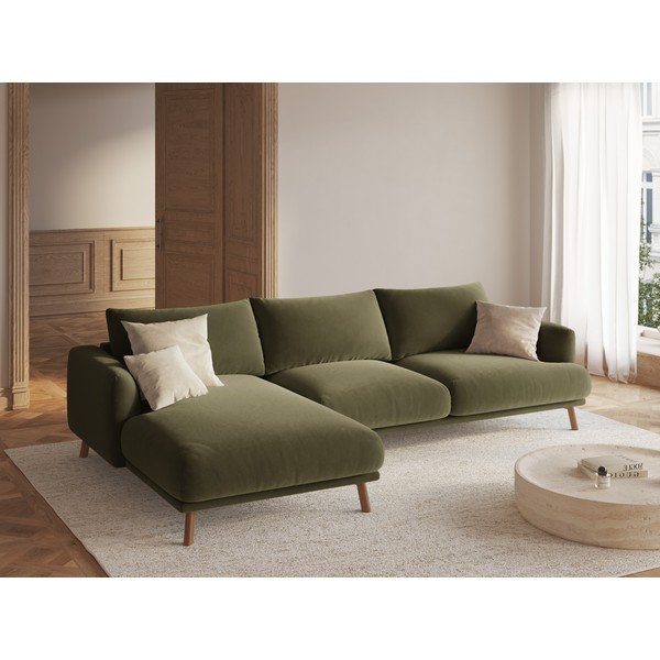 Divano angolare verde (con penisola a sinistra/con chaise lounge) con rivestimento in velluto Naomi – Micadoni -image-1