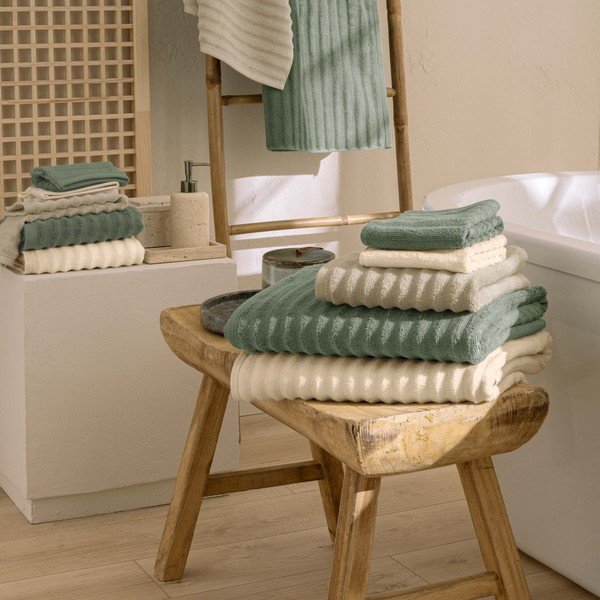 Asciugamano tipo terry color crema in cotone 50x90 cm Maya – douceur d'intérieur-image-1