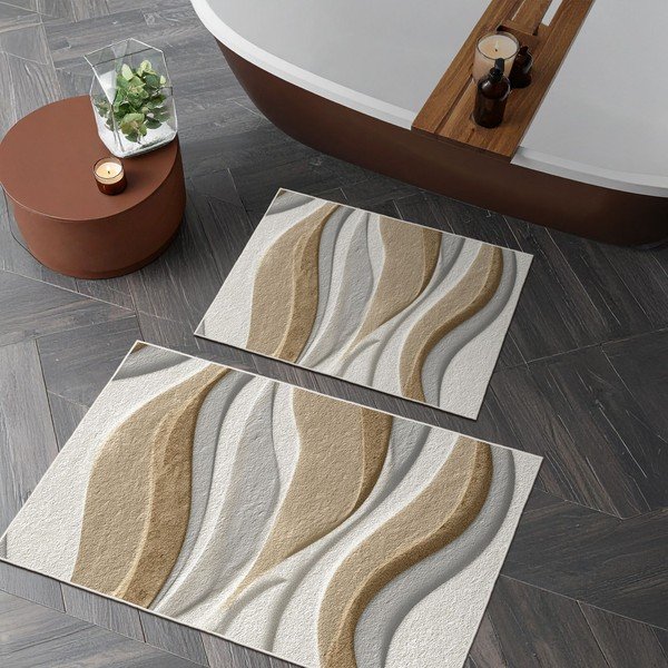 Set di tappetini per il bagno beige 2 pz 60x100 cm – Foutastic-image-3
