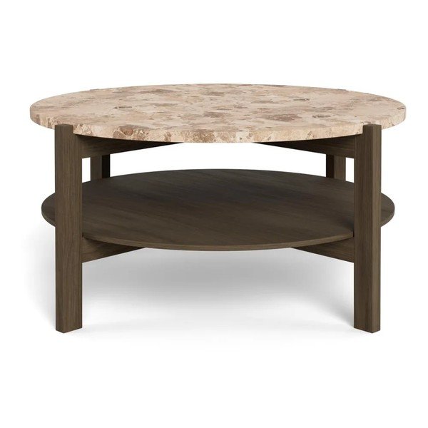 Tavolino da salotto rotondo colore naturale scuro con piano in marmo ø 80 cm Dorsett – Actona-image-4