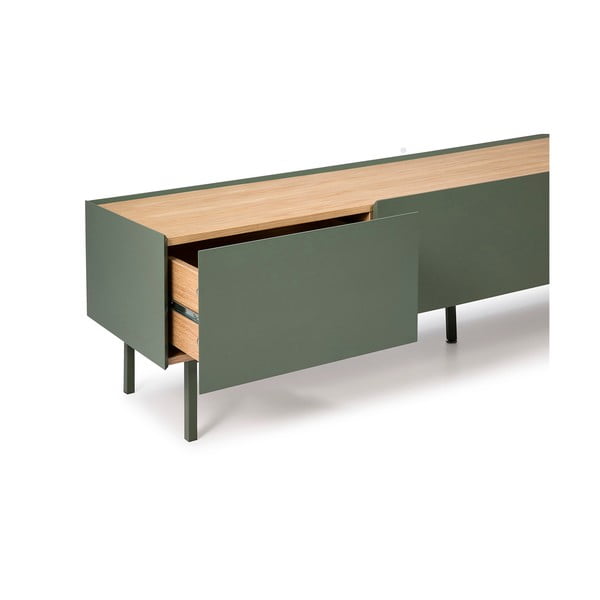 Tavolo TV in legno di rovere di colore verde-naturale 180x45 cm Arista - Teulat-image-4