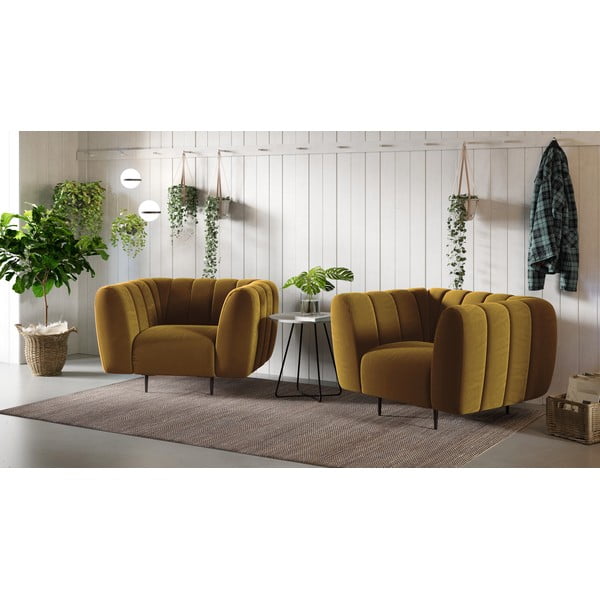 Poltrona in velluto giallo miele Shel - Ghado-image-1