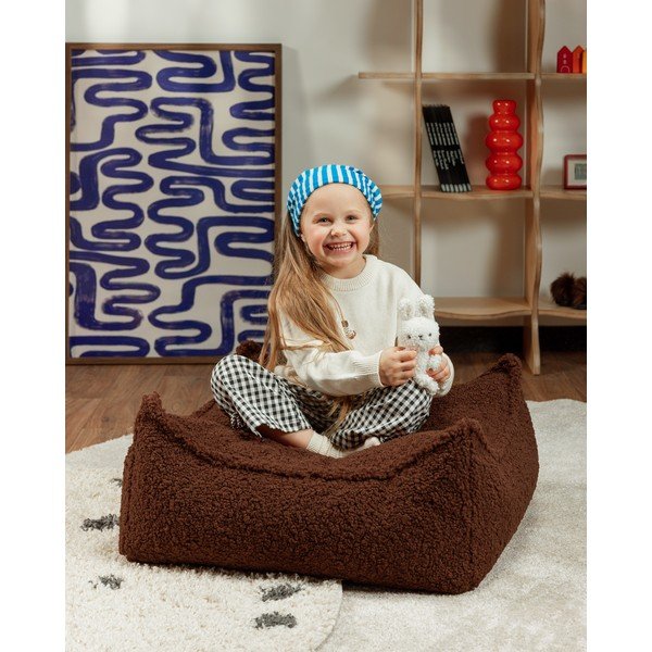 Pouf per bambini marrone scuro con rivestimento in bouclé Warm Hazel – Wigiwama-image-2