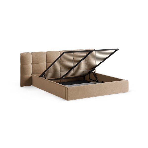 Letto matrimoniale imbottito greige con contenitore con rete inclusa 140x200 cm Eric – Micadoni -image-2