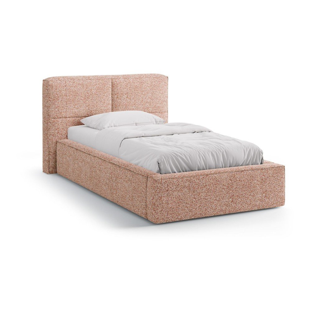 Letto singolo imbottito rosa con contenitore con rete inclusa 90x200 cm Darren – Micadoni  | Letti singoli