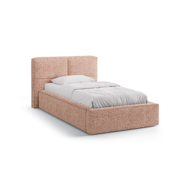 Letto singolo imbottito rosa con contenitore con rete inclusa 90x200 cm Darren – Micadoni 