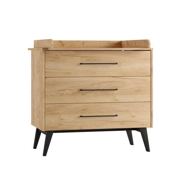 Cassettiera per bambini bassa di colore naturale con effetto rovere 100x92 cm Retro – Pinio-image-3