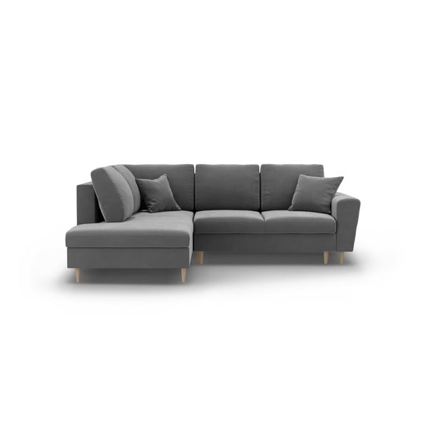 Divano angolare grigio chiaro allungabile e con contenitore (con penisola a sinistra/a L) con rivestimento in velluto Kyoto – Cosmopolitan Design