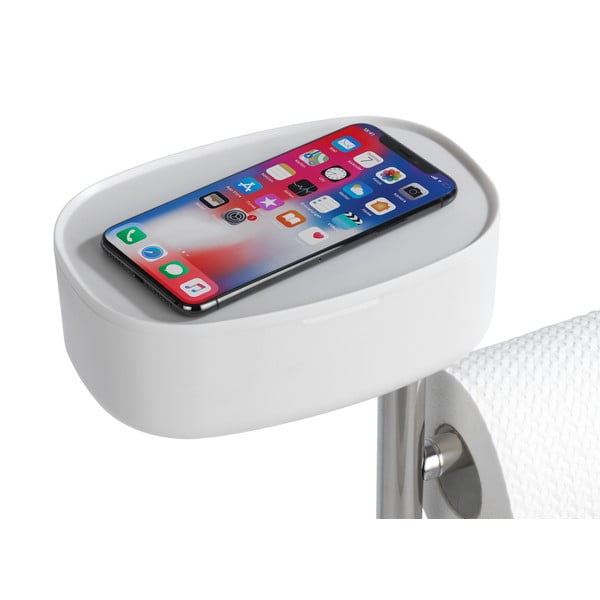 Porta carta igienica con spazzola in acciaio inox in bianco-argento Rivazza - Wenko-image-2