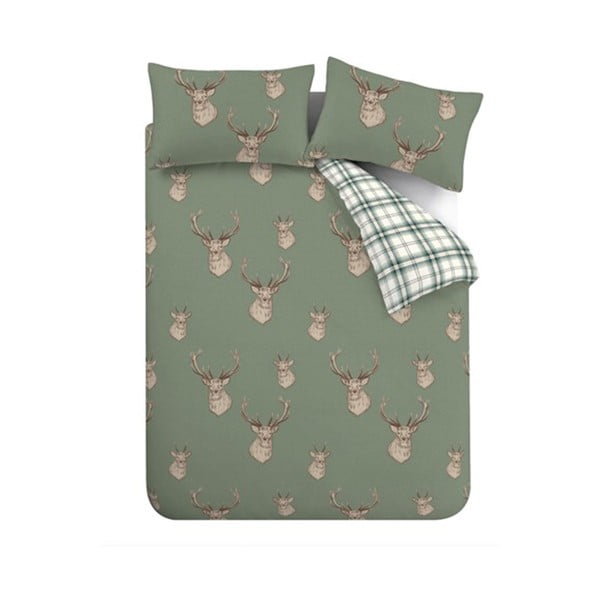 Set copripiumino e federa verde per letto singolo 135x200 cm Stag Check – Catherine Lansfield