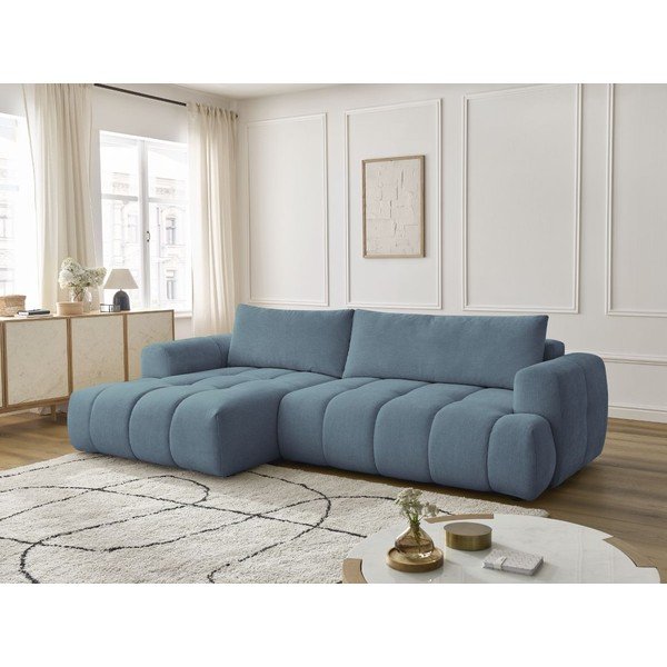 Divano angolare blu allungabile e con contenitore (penisola a sinistra/chaise lounge) con rivestimento in ciniglia Fuji – Bobochic Paris-image-1