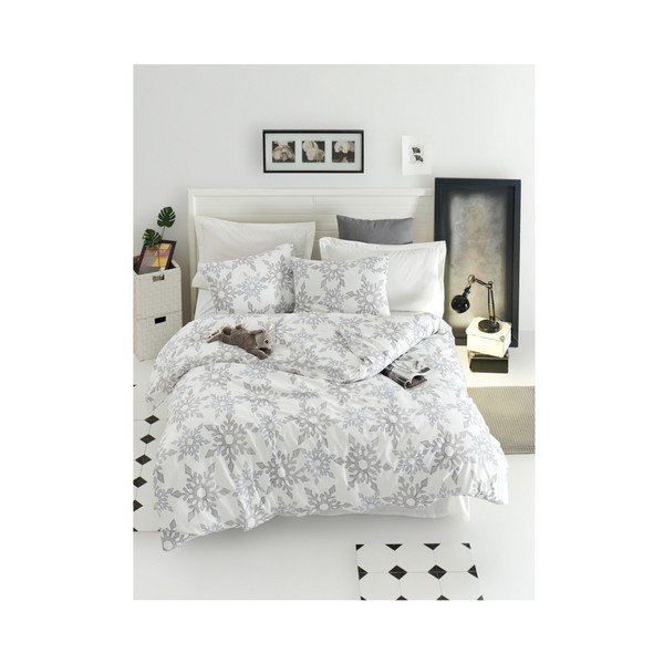 Lenzuolo matrimoniale con biancheria da letto in cotone ranforce Irene Bianco, 160 x 220 cm - Mijolnir
