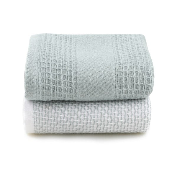 Set di asciugamani goffrati color menta/grigi 2 pz 40x60 cm Betty – Foutastic-image-3