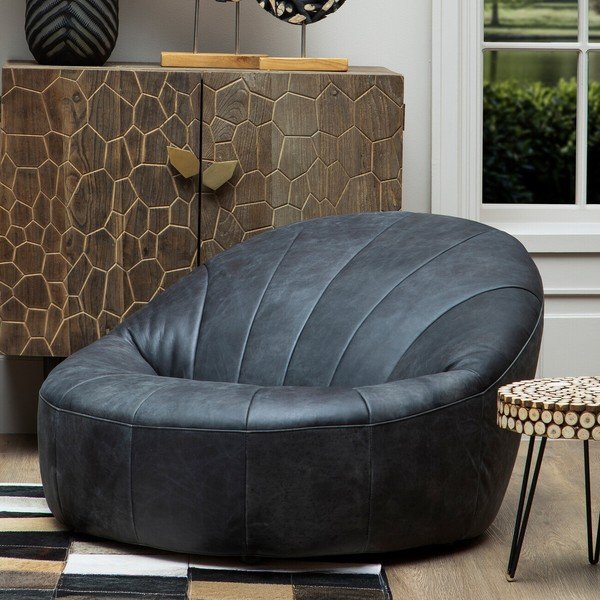 Poltrona nera con rivestimento in pelle Hoxton – Premier Housewares-image-3
