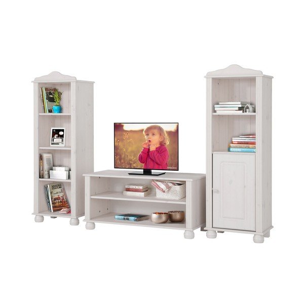 Set da salotto bianco a tre pezzi in legno di pino Ella - Støraa