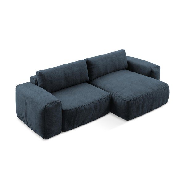 Divano angolare blu scuro allungabile (con penisola a destra/con chaise lounge) con rivestimento in ciniglia Kuki – Makamii-image-3