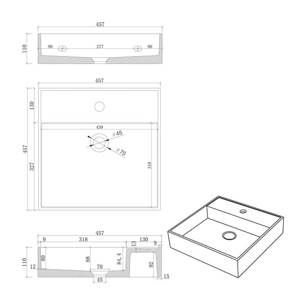 Lavabo in cemento grigio e beige 46 x 46 cm Quadrado - Sapho-image-1