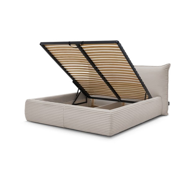 Letto matrimoniale beige imbottito con spazio contenitivo con griglia inclusa 180x200 cm Jade – Bobochic Paris-image-3