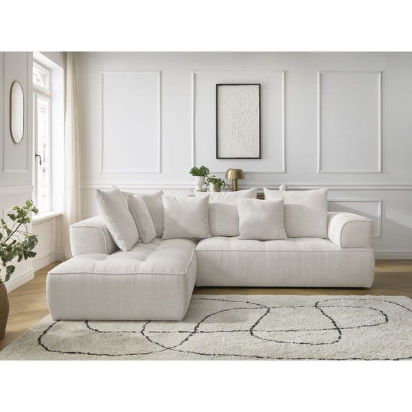 Divano angolare beige (penisola a sinistra/a L) con rivestimento in ciniglia Whesley – Bobochic Paris-image-1