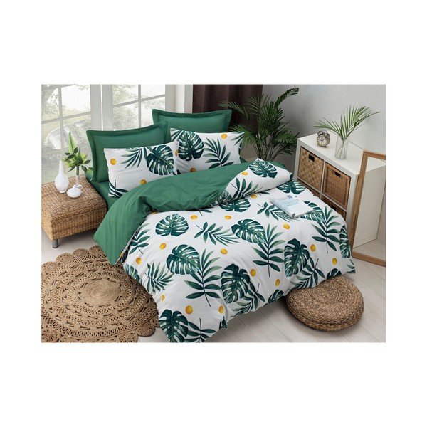Lenzuolo in misto cotone per letto matrimoniale Verde, 200 x 220 cm Monstera - Unknown