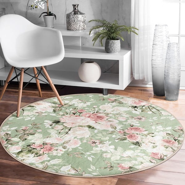 Tappeto rotondo lavabile verde chiaro adatto per aspirapolvere robot ø 120 cm Comfort - Mila Home-image-3