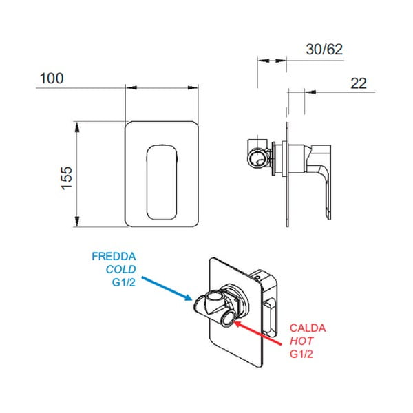 Rubinetto per doccia dorato da incasso (con una uscita) Spy – Sapho-image-1