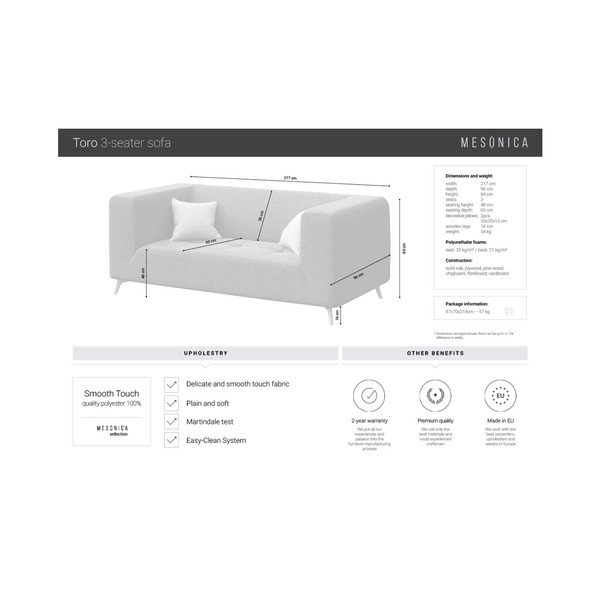 Divano beige chiaro , 217 cm Toro - MESONICA-image-3