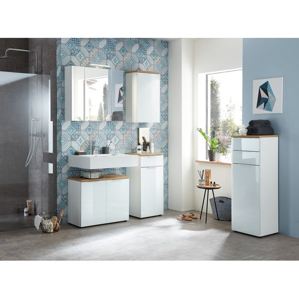 Mobile da bagno basso in rovere bianco naturale 39x86 cm Pescara - Germania-image-1