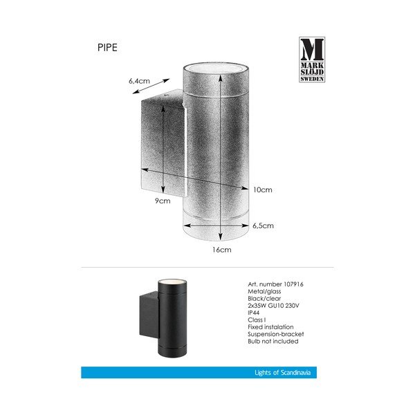 Apparecchio a parete per esterni (altezza 16 cm) Pipe - Markslöjd-image-2