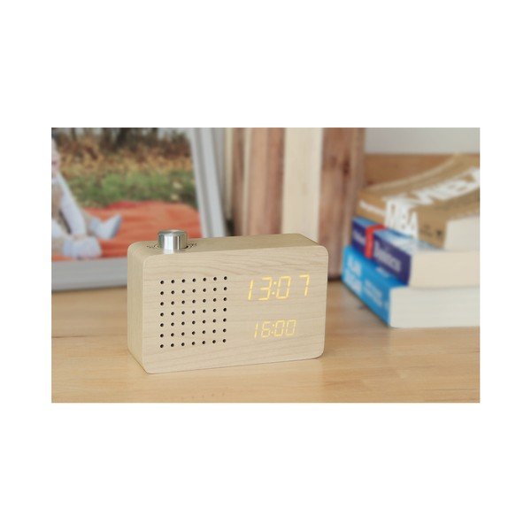 Sveglia beige con display a LED giallo e Radio Click Clock - Gingko-image-4