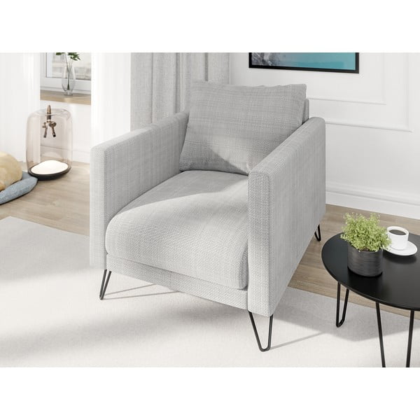 Poltrona grigio chiaro con rivestimento in ciniglia Freya – Ropez-image-3