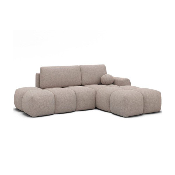 Divano angolare marrone chiaro allungabile/con contenitore (con penisola a destra/con chaise lounge) con rivestimento in bouclé Vittario – ELTAP