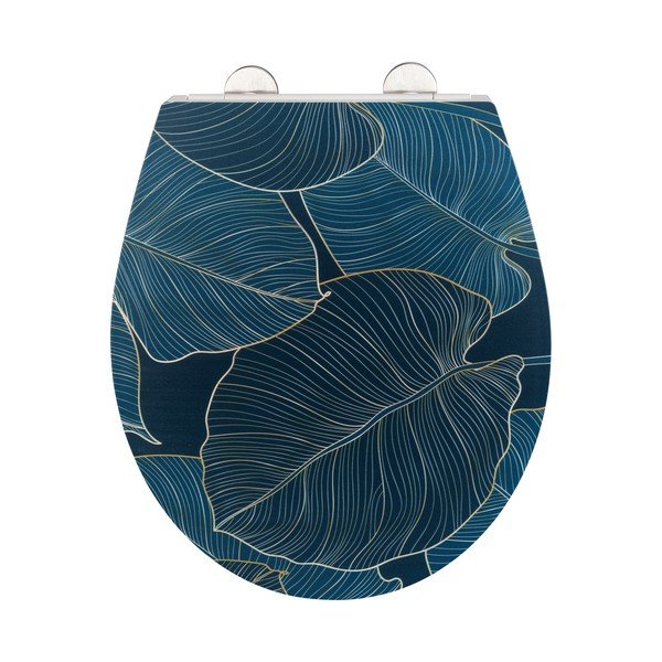 Sedile WC blu con chiusura facilitata Big Leaves, 38 x 45 cm - Wenko