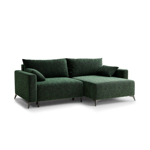 Divano angolare verde scuro allungabile/con contenitore (con penisola a destra/con chaise lounge) con rivestimento in ciniglia Leon – Maison de Rêve