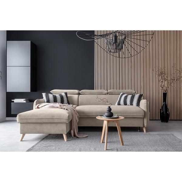 Divano letto angolare in velluto beige (angolo sinistro) Sweet Harmony - Miuform-image-1