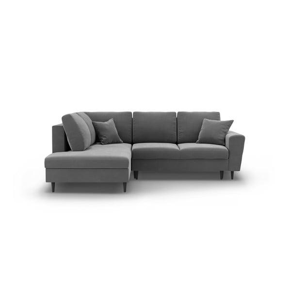 Divano angolare grigio chiaro allungabile e con contenitore (con penisola a sinistra/a L) con rivestimento in velluto Kyoto – Cosmopolitan Design