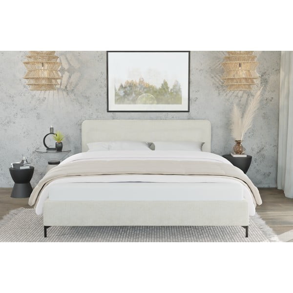 Letto matrimoniale imbottito beige con griglia 160x200 cm Barker - Ropez-image-3