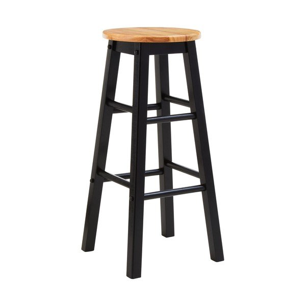 Sedia da bar nera/di colore naturale in legno di cauciù massiccio (altezza della seduta 74 cm) Chester – Premier Housewares