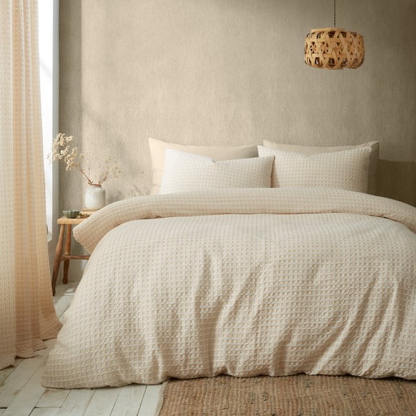 Biancheria da letto beige per letto matrimoniale 200x200 cm Muscat Waffle – Pineapple Elephant-image-2