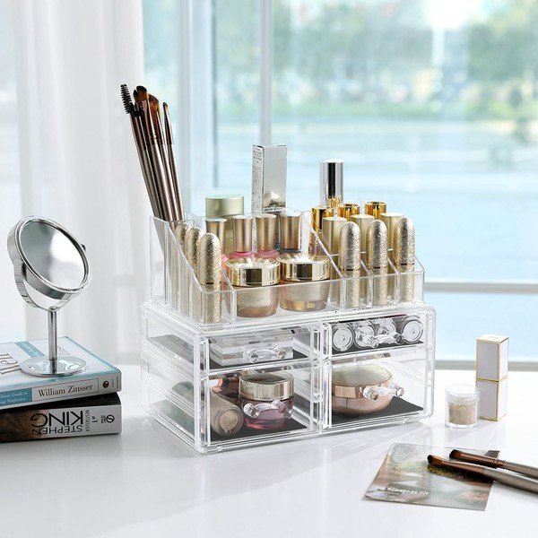 Organizer in acrilico trasparente con 4 cassetti per gioielli e cosmetici Luna - Songmics-image-1