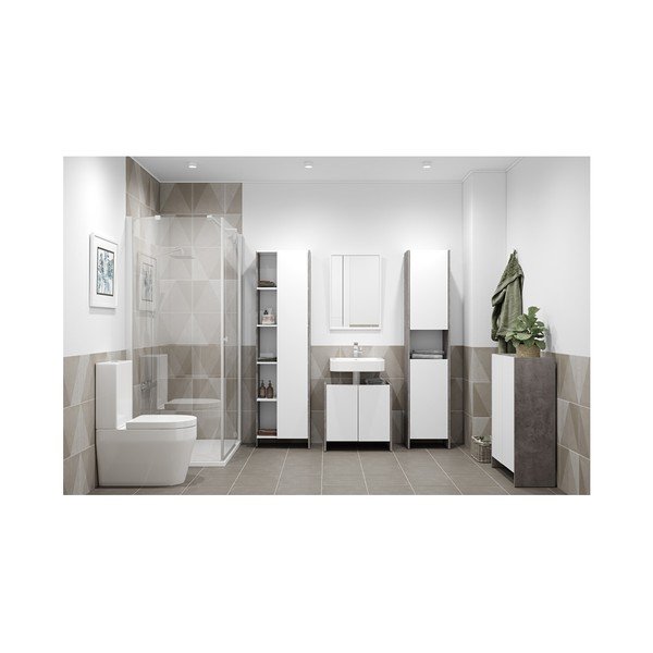 Mobile da bagno bianco con corpo grigio Biarritz, altezza 59,2 cm - TemaHome-image-2
