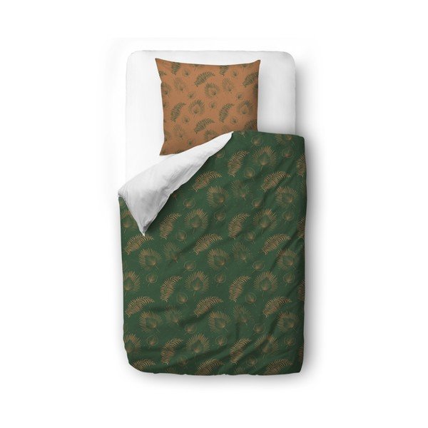 Biancheria da letto in cotone sateen verde-marrone , 140 x 200 cm Boho Leaves - Butter Kings