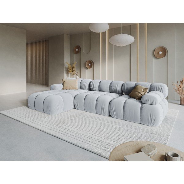 Divano angolare componibile grigio (con penisola a sinistra/con chaise lounge) con rivestimento in velluto – Micadoni -image-1