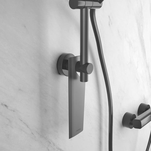 Mensola da bagno autoportante in acciaio nero opaco Lava - Metaltex-image-1